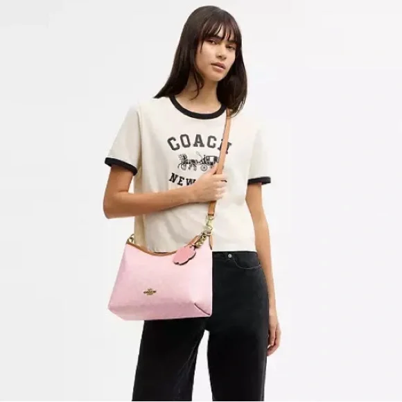 NWT Coach Powder Pink Laurel Signature Shoulder Bag with Flower Charm - Picture 3 of 4